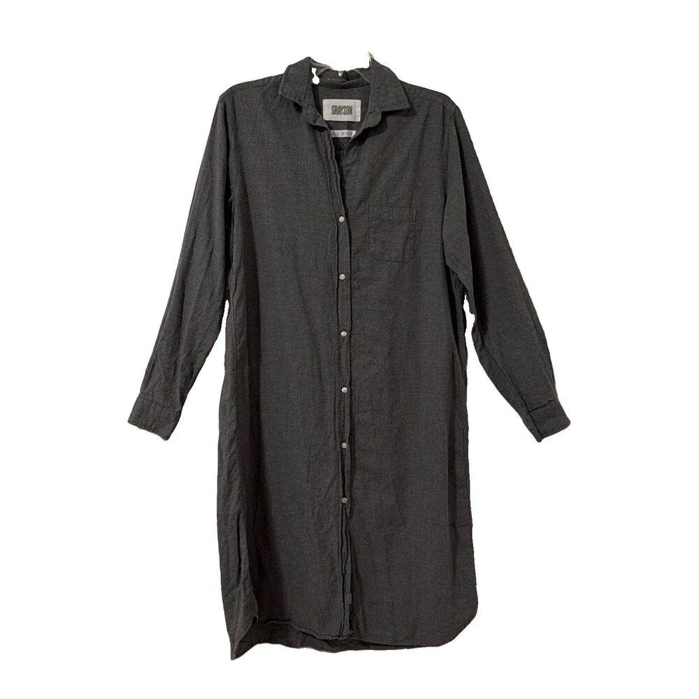 Grayson The Midi Shirt Dress Gray Cotton Long Sleeve Frank Eileen - Size 3